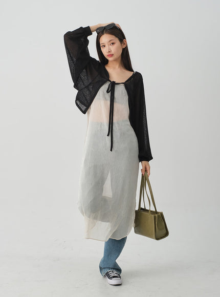 皺紋透明吊帶長連衣裙 CJ08