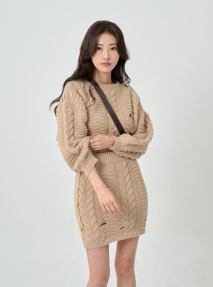 Twist Pattern Ripped Pencil Mini Skirt IN08