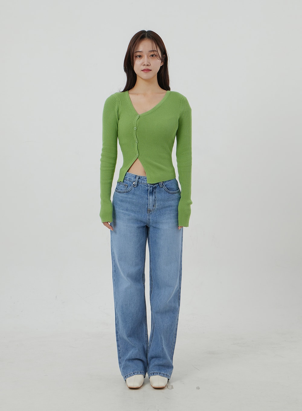 Unbalanced Ribbed Knit Button Cropped Top OJ319