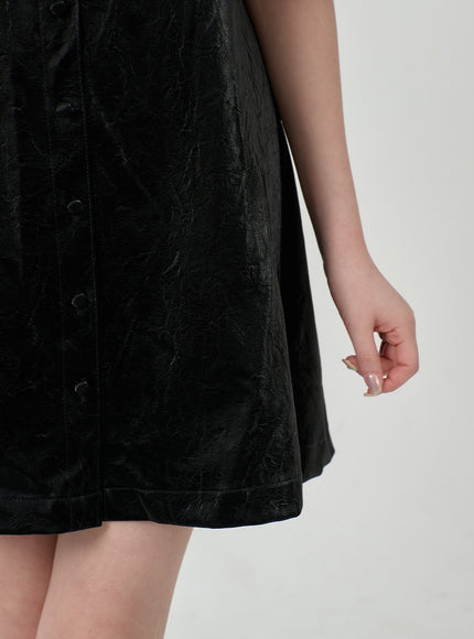 Puff Sleeve Faux Leather Mini Dress BD12