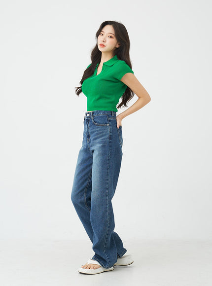 V-Neck Collar Crop Short Sleeve Tee BG09