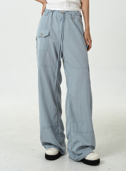 Drawstring Waist Wide Cargo Pants CU13
