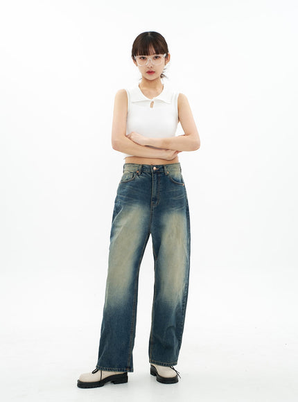 Bleached Wide Leg Denim Pants CA07