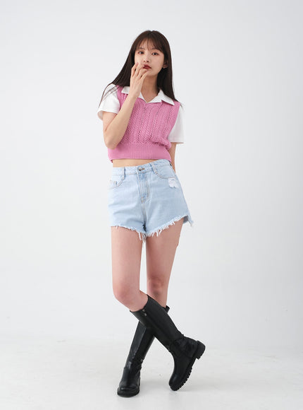 仿舊毛邊牛仔短褲 CA27