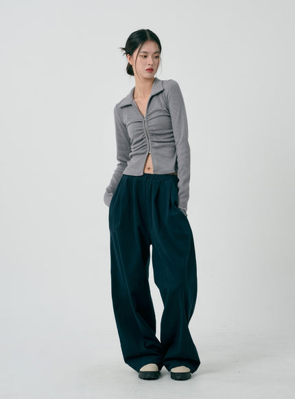 荷葉邊拉鍊長袖上衣 ID08