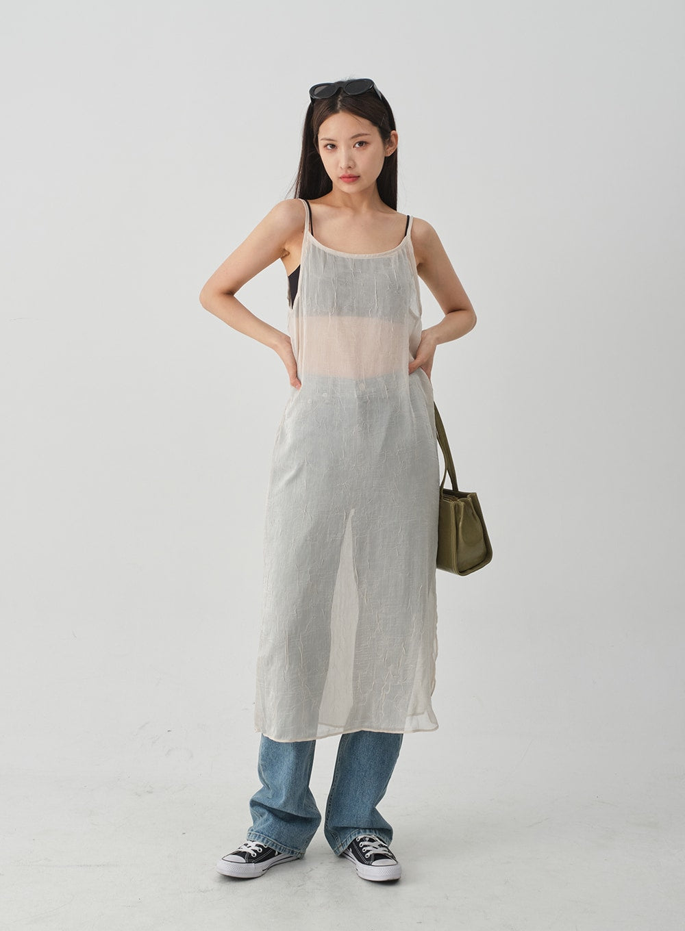 Wrinkle Sheer Cami Maxi Dress CJ08