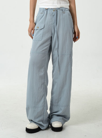 Drawstring Waist Wide Cargo Pants CU13