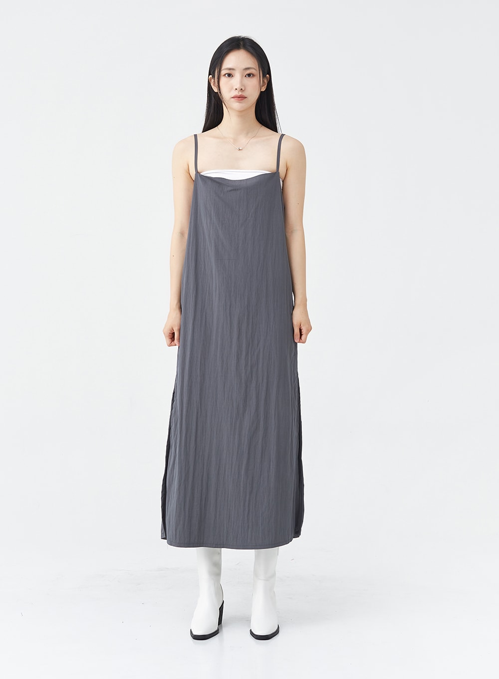 Side Shirring Sleeveless Strap Maxi Dress OG12