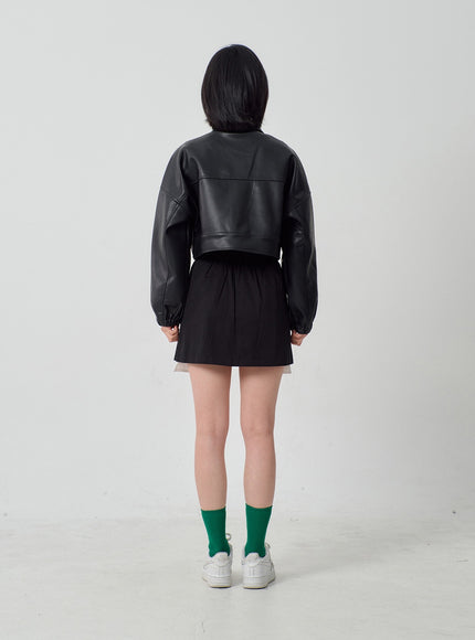 Faux Leather Cropped Jacket OF301