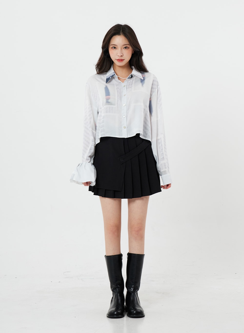 Half Pleated Diagonal Button Mini Skirt BS16 - Lewkin