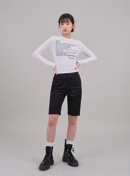 Cropped Long Sleeve T Shirt with Graphic Print F10