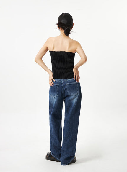 Dark Blue Baggy Pants CA321 Korean Women's Fashion LEWKIN