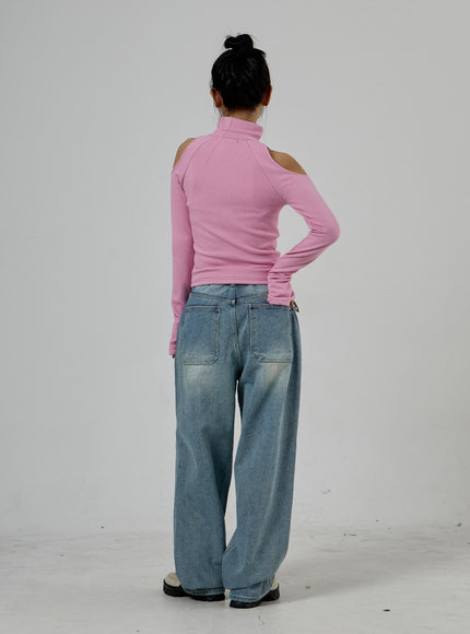 男女通用淺色水洗寬鬆牛仔褲 CD26