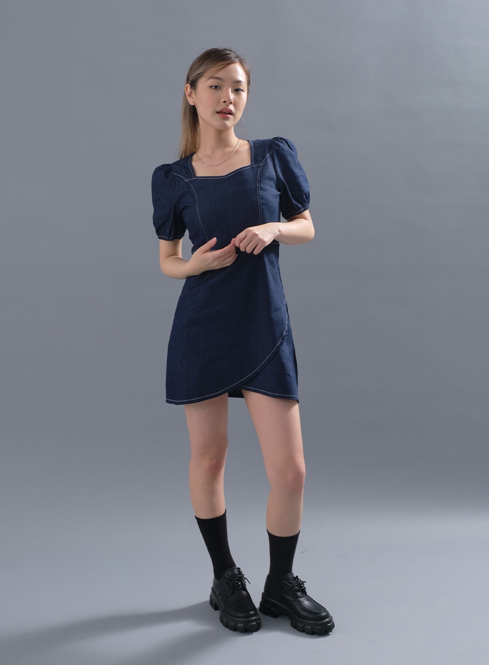 Puff Sleeve Denim Mini Dress CM12