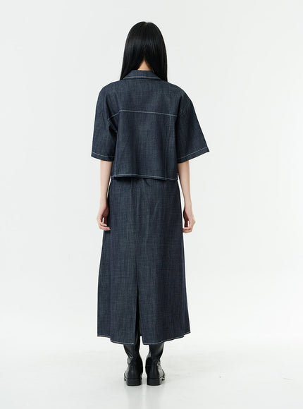 Stitch Denim Set-Up Blouse with Pocket OG23