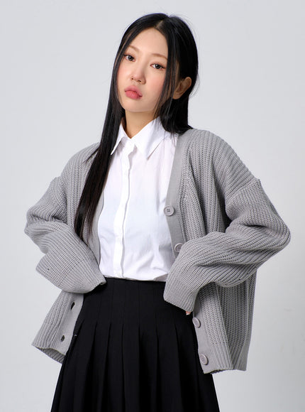 超大針織鈕扣開衫 BJ331