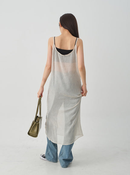 皺紋透明吊帶長連衣裙 CJ08