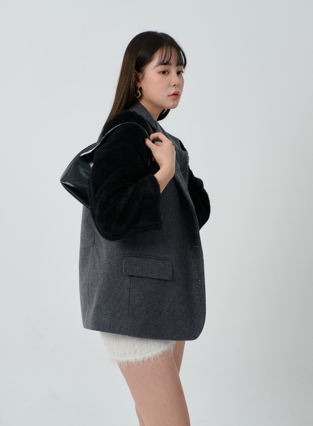 人造毛皮無袖迷你連衣裙 ID30