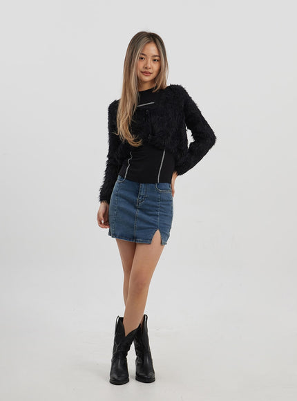 人造毛皮兩粒扣短款開衫 CJ325