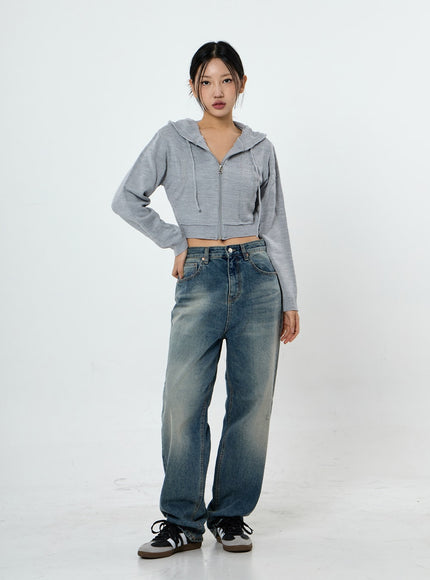 Knit Crop Hoodie Zip Up CS28