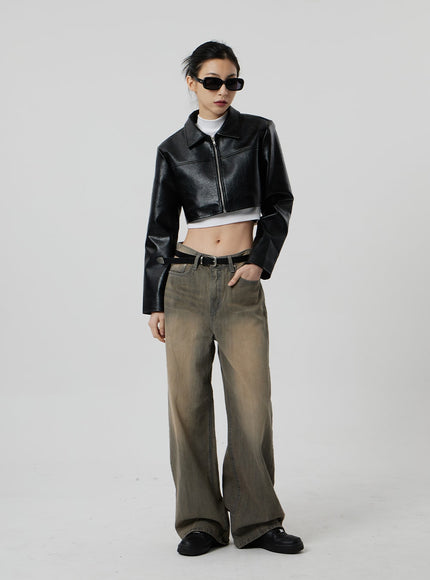 復古水洗寬鬆牛仔褲 CF307