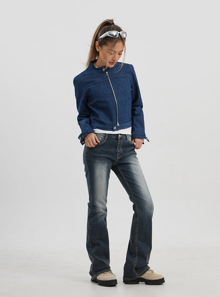 深色水洗中腰微喇牛仔褲 CJ325