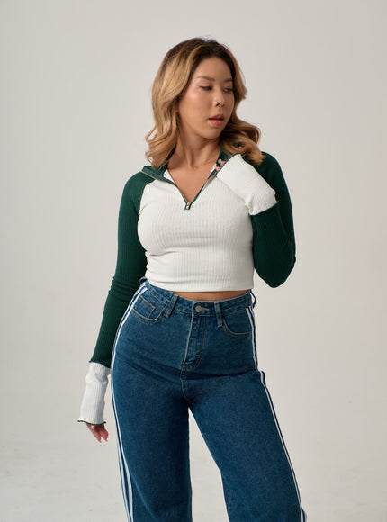 側條紋直筒牛仔褲 IN22