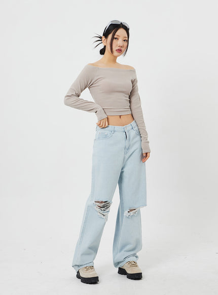 淺色破洞水洗牛仔褲 CF316