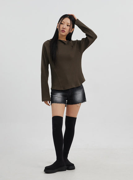 側邊鈕扣細節針織連帽衫 CJ318