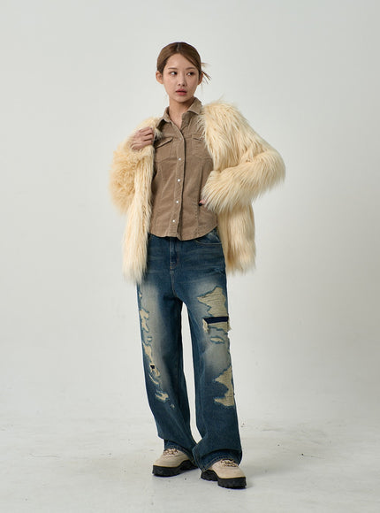 男女通用破洞寬牛仔褲 CD14