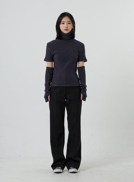 Short Sleeve Knit Turtleneck And Warmer Set OD13