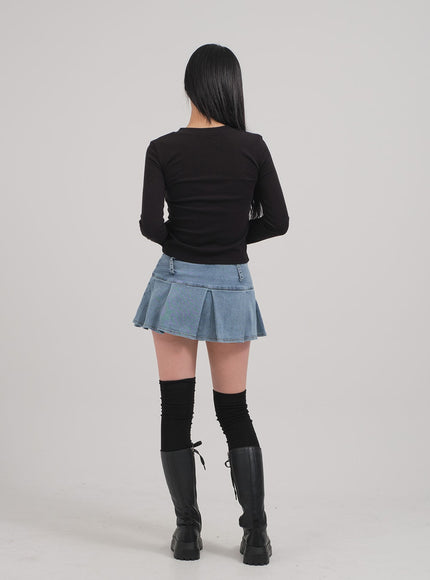 低腰百褶牛仔迷你裙 C0302