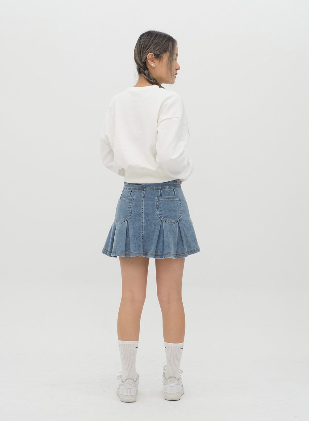 Pleated denim clearance skirt uk