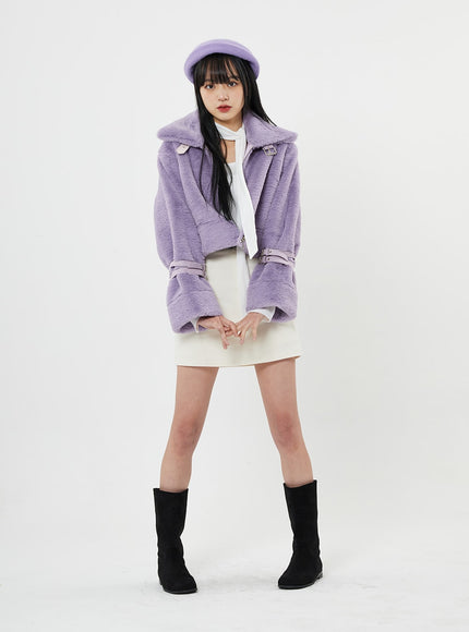 搭扣柔軟毛皮剪羊毛短款夾克 BN04