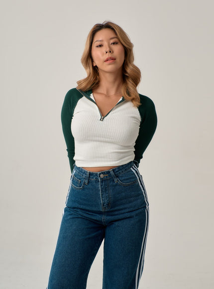 側條紋直筒牛仔褲 IN22