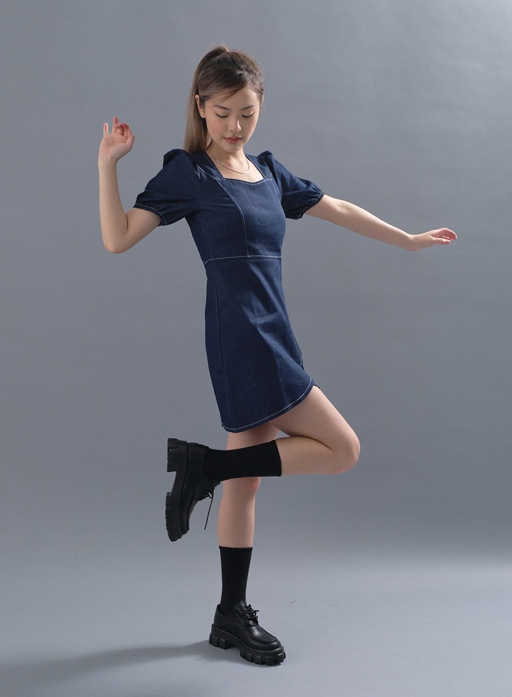 Puff Sleeve Denim Mini Dress CM12