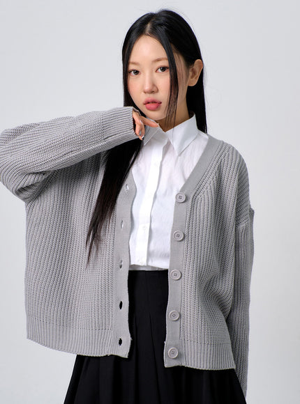 超大針織鈕扣開衫 BJ331