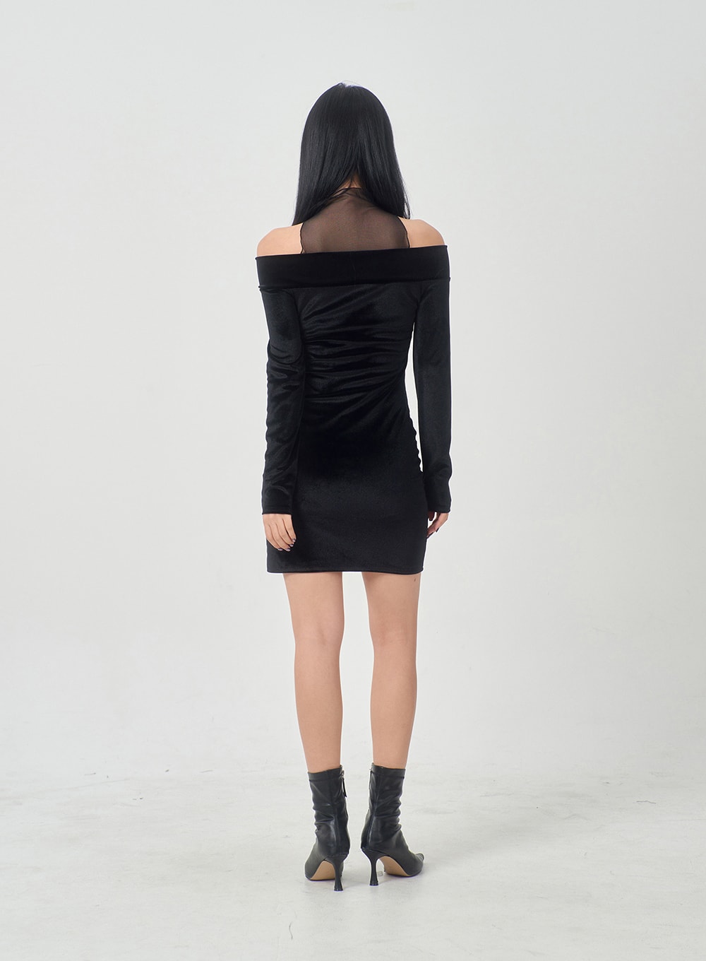 Velvet Off-Shoulder Mesh Neck Mini Dress BD23