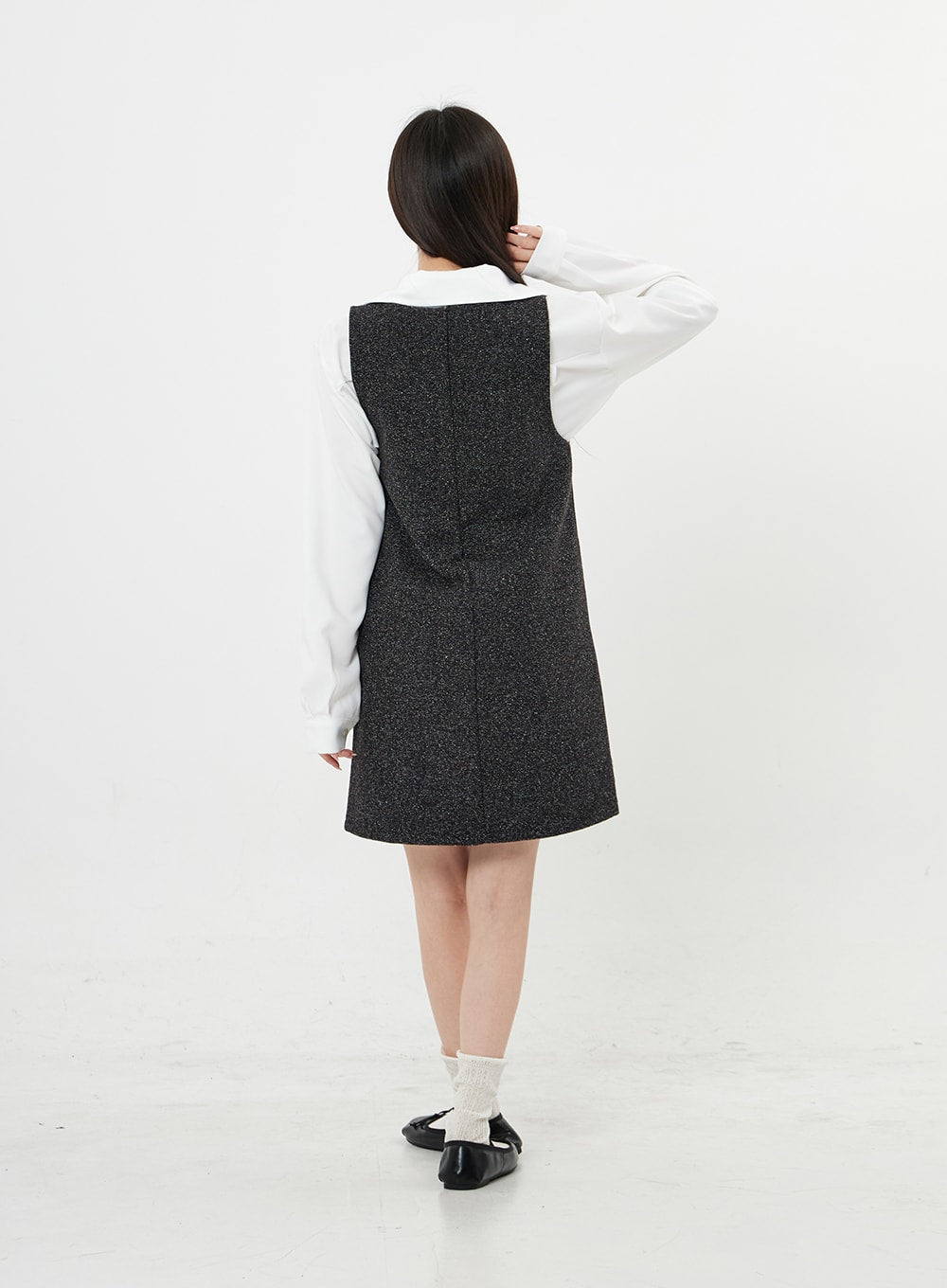 Mixed Color V-Neck Wool Dress BO21