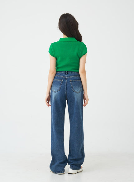 V-Neck Collar Crop Short Sleeve Tee BG09