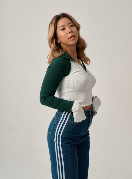 側條紋直筒牛仔褲 IN22