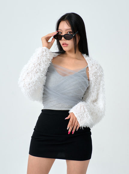 網布細節短款無袖上衣 IN25