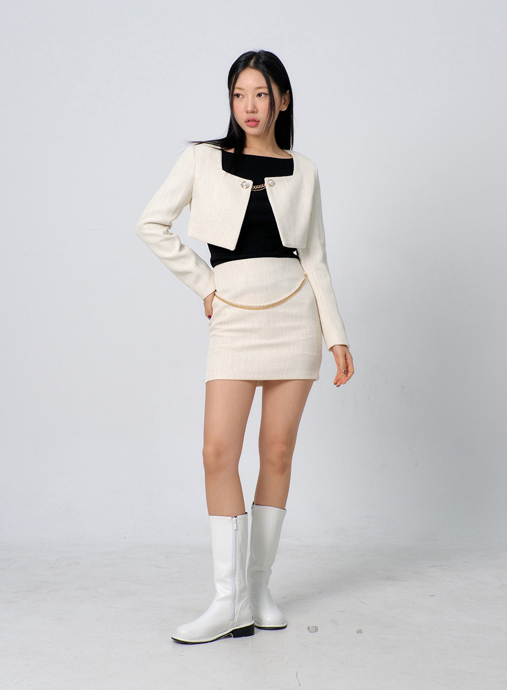 Tweed Golden Chain Mini Skirt BJ331