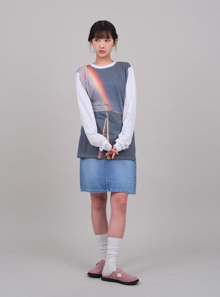 牛仔及膝裙C2701