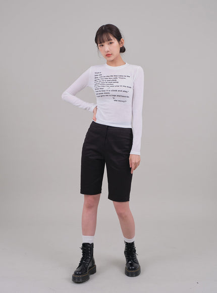 Cropped Long Sleeve T Shirt with Graphic Print F10