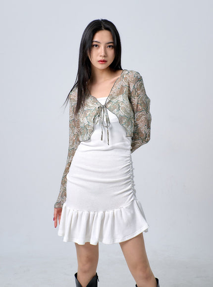 細肩帶褶邊迷你連衣裙 BJ331