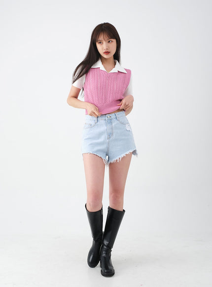 仿舊毛邊牛仔短褲 CA27