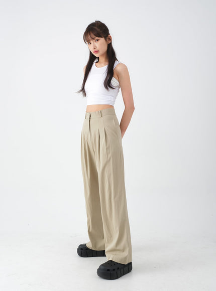 Wide Leg Tailored Pintuck Trousers CM3