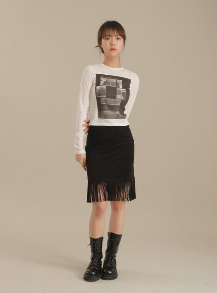 Tassel Hem Knee Length Skirt