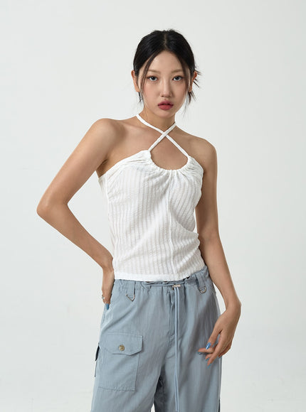 Drawstring Waist Wide Cargo Pants CU13